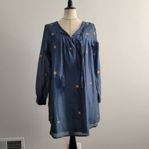 Tularosa Blue Embroidered Gold Star Mini Dress